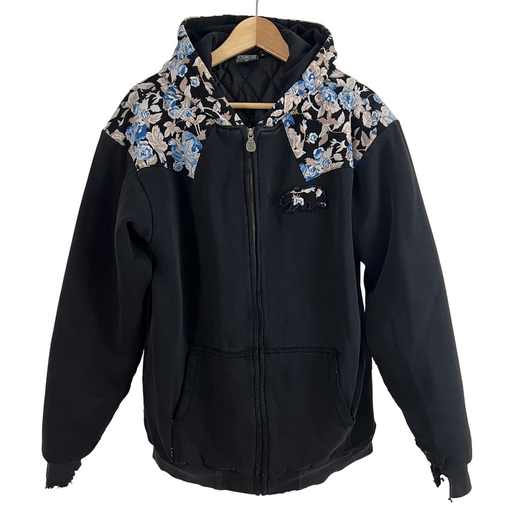 Grassroots California Bear Collection Full Zip Hoodie Mens Large Black Floral